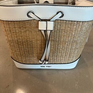 Nine West White and Tan Straw Tote